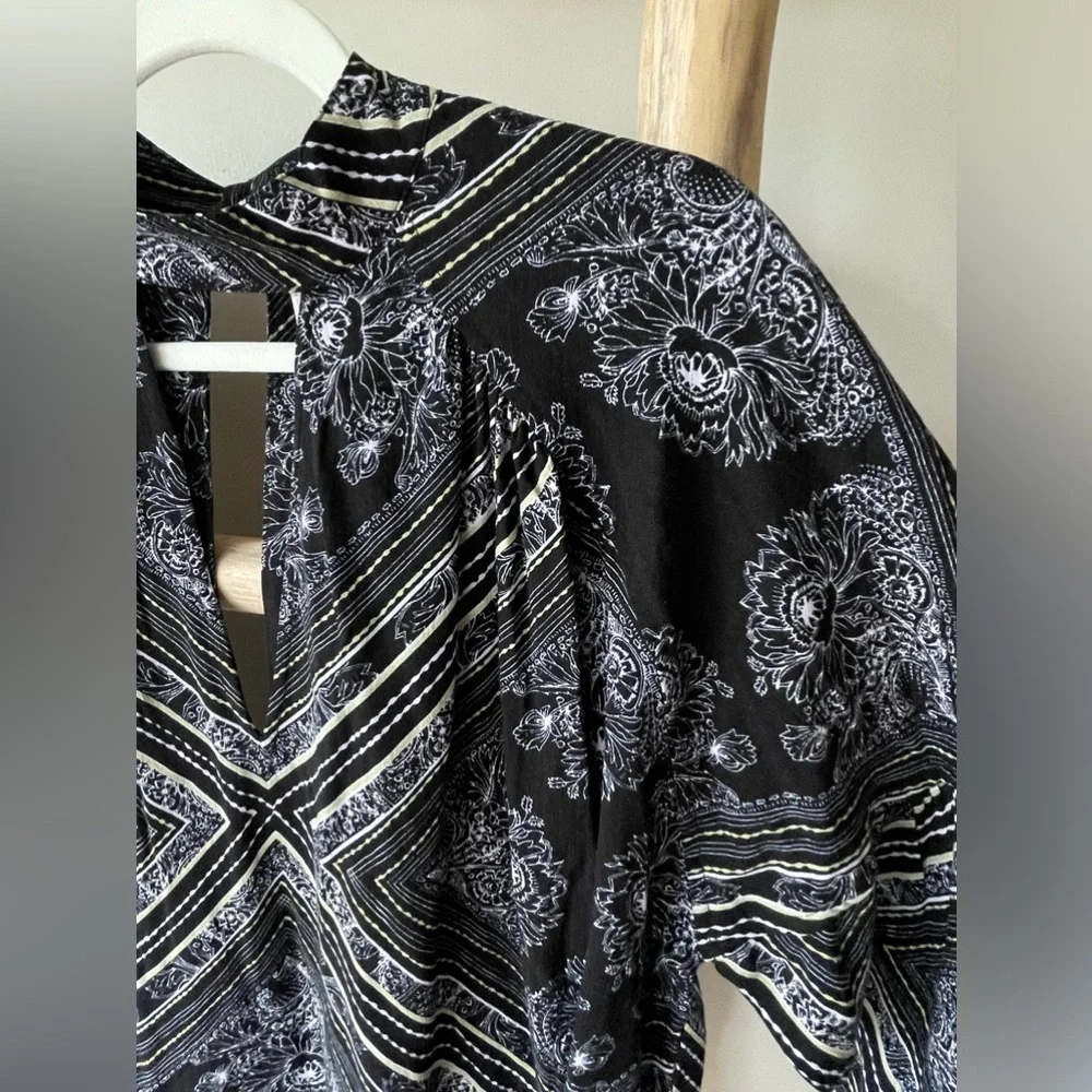 Free People Walking on a Dream Long Sleeve Flowy Sexy Black Keyhole Neck Tunic S